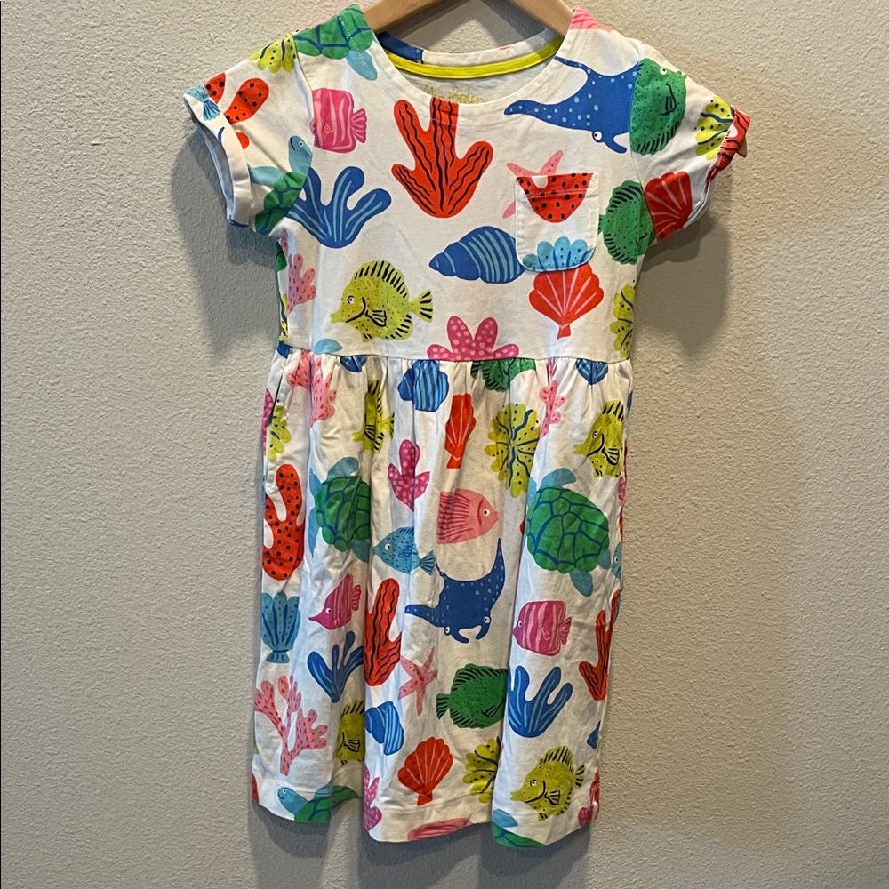 Mini Boden sz 8-9 Dress, Sea Life, Under the Sea, fish, coral, starfish, shells